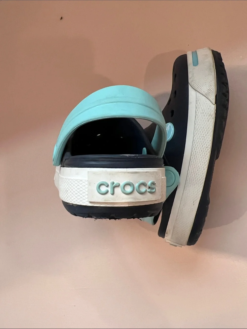 CROCS Kids Navy Clog with Aqua Heel Strap